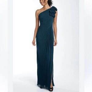 Tadashi Shoji Teal One-Shoulder Gown